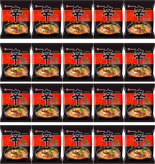 Nongshim Shin Black Ramyun Korean Premium Spicy Ramen Noodles, halal 130g (Pack of 20)