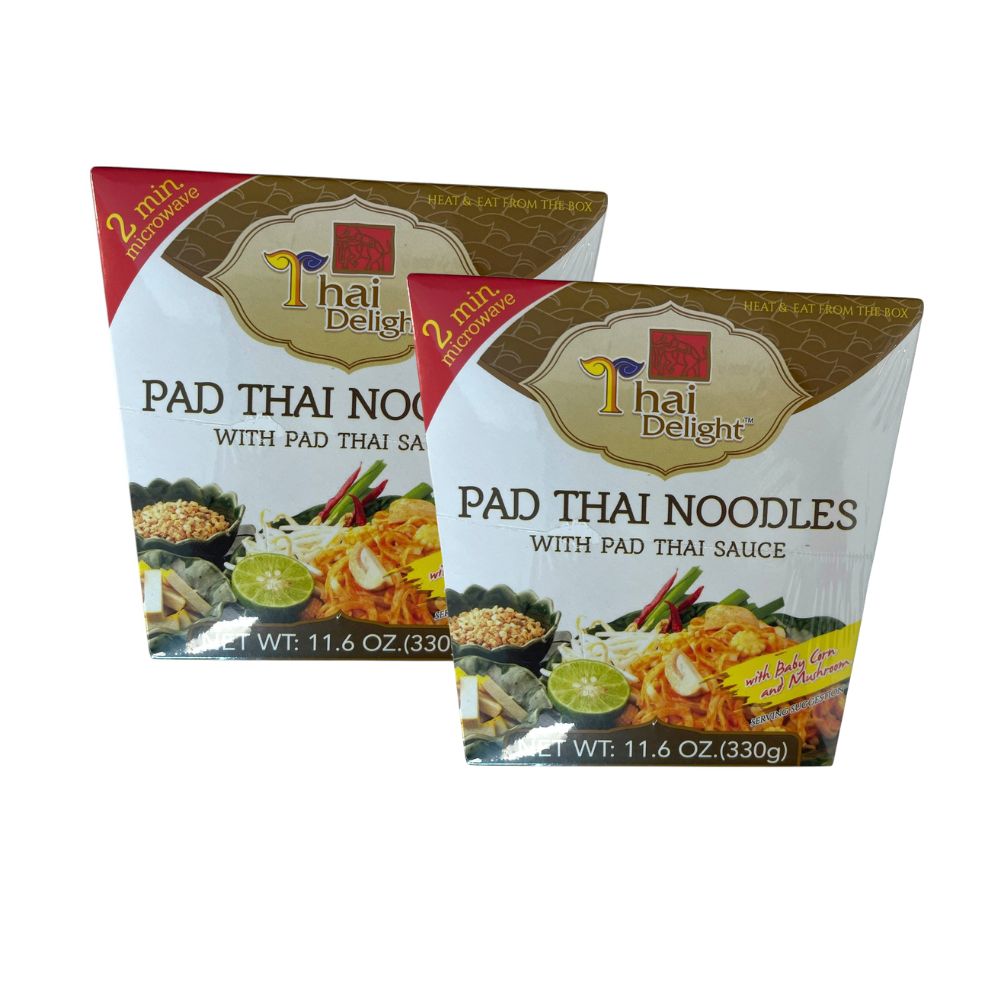 Thai Delight Pad Thai Noodles with Pad Thai Sauce 330g x 2 | Wheat Noodles with Baby Corn & Mushroom | 2 Minute Microwave Meal