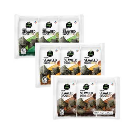 CJ Bibigo Crispy Seaweed Snacks Assorted Bundle (3 Flavours) 15g (Pack of 3)
