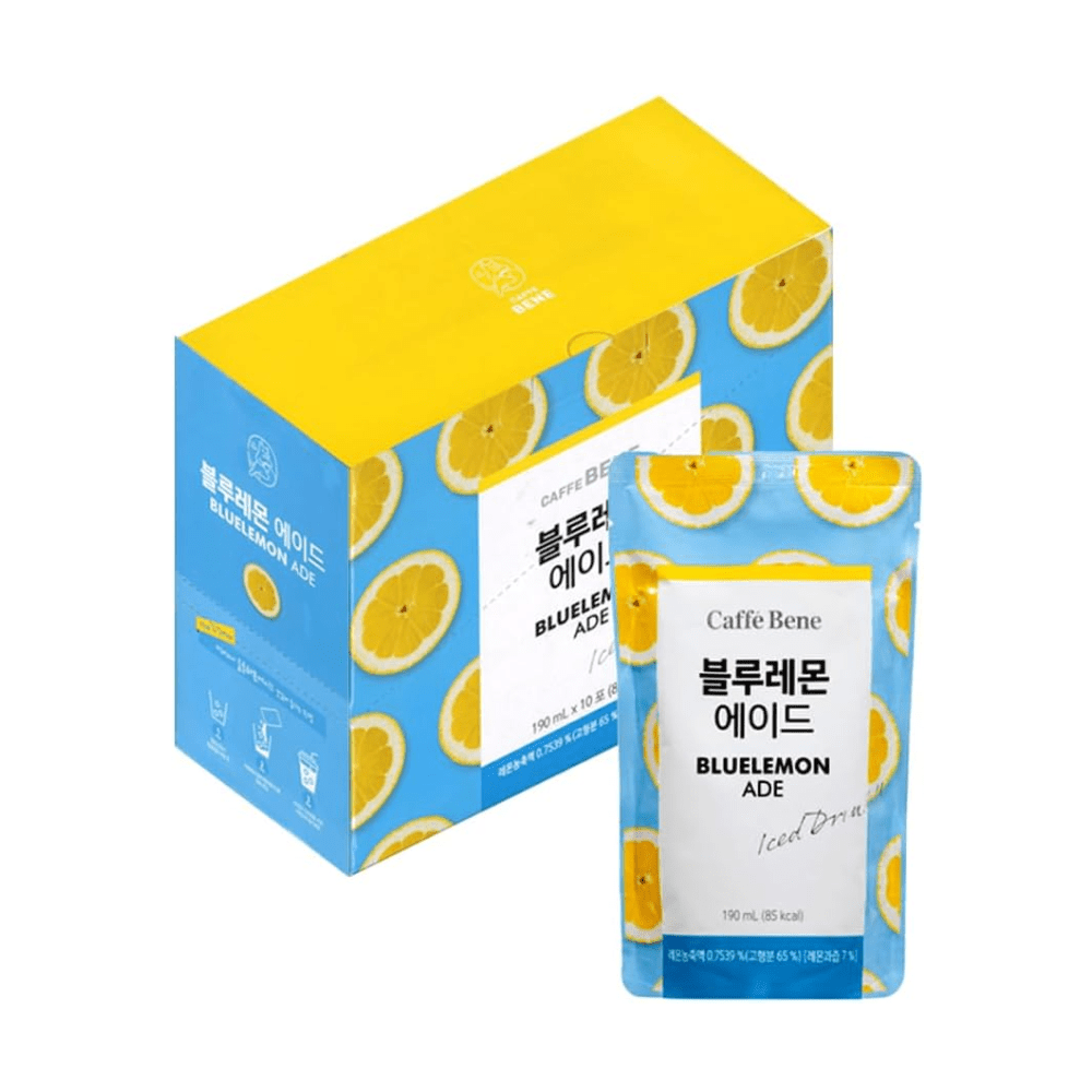 Caffe Bene Iced Fruity Drink Pouch Bluelemon Ade Flavour – Refreshing Beverages 190ml (Pack of 10) - Xihaha Oriental Food & Gifts