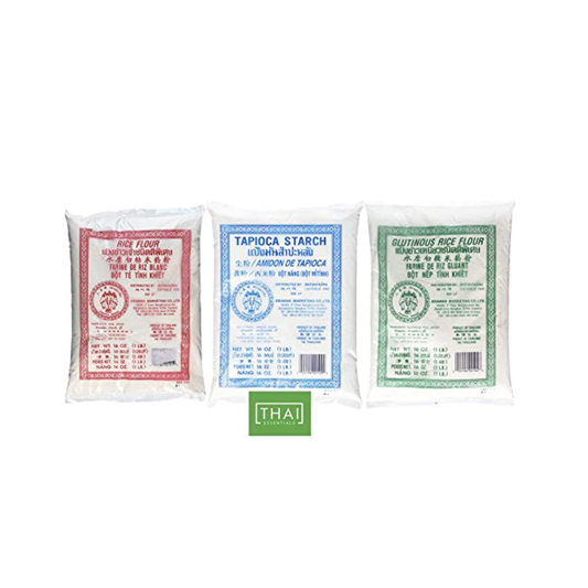 Erawan Thai Rice Flour, Dried Sweet Glutinous Rice Flour, and Tapioca Flour 400g Each (Pack of 3)