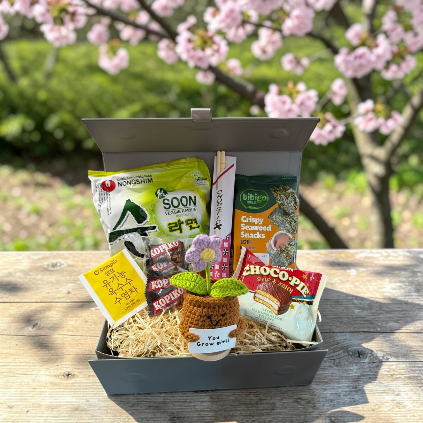 Korean Comfort Gift Box with Positive Crochet Flower