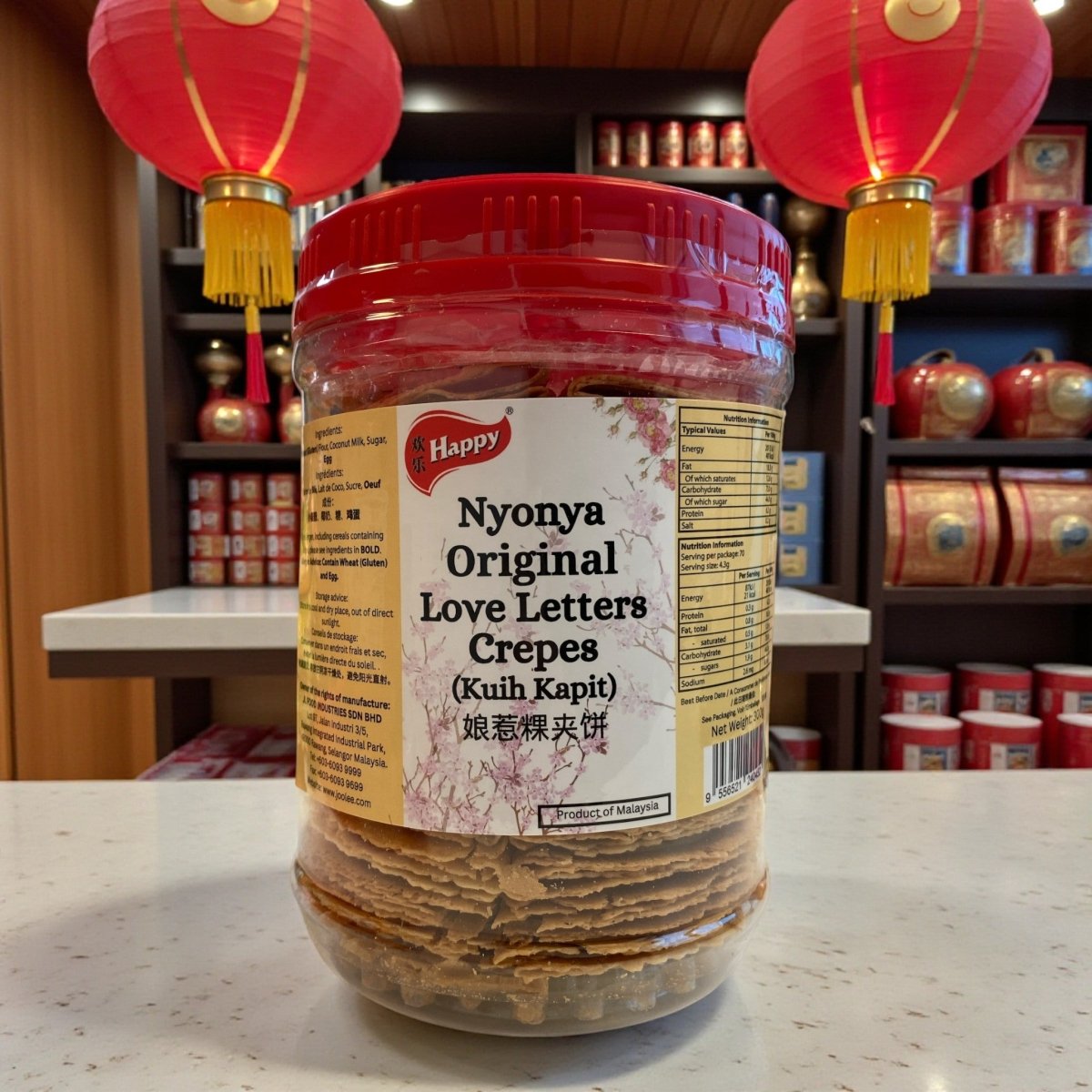 Happy Nyonya Original Love Letters Crepes (Kuih Kapit) 300g – Traditional Malaysian Coconut Egg Biscuits - Xihaha Oriental Food & Gifts