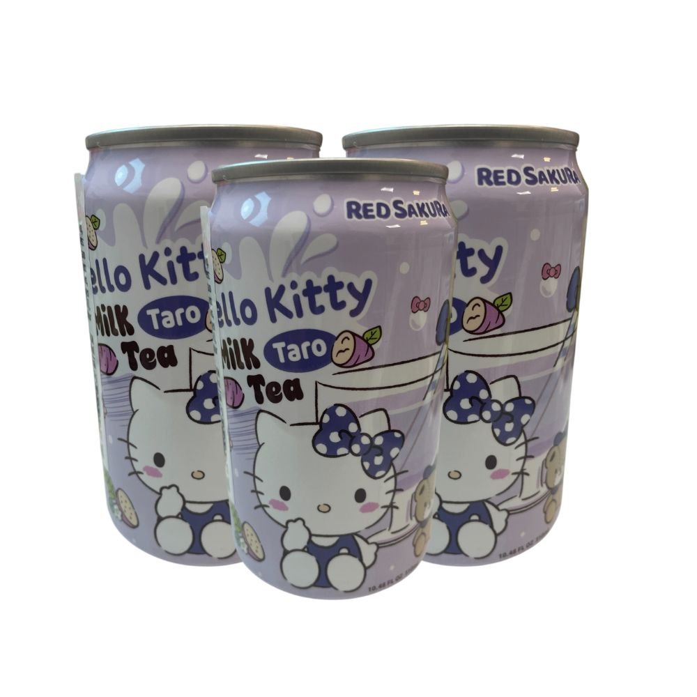 Hello Kitty Taro Milk Tea Drink 310ml x 3 Cans | Taiwanese Ready to Drink Milk Tea | Red Sakura Sanrio Licensed Beverage - Xihaha Oriental Food & Gifts