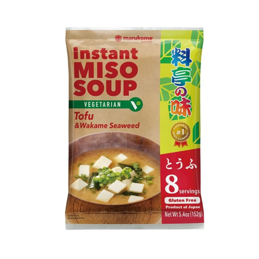 Marukome Instant Miso Soup with Tofu and Wakame Seaweed (Vegetarian, Gluten Free) 8 Servings 152g (8 Sachets)