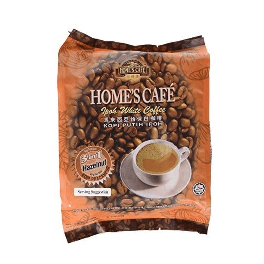 Home's Cafe Premix White Coffee (3 In 1) Malaysia Ipoh White Coffee Hazelnet Flavour 15 Stick Packs, halal (600G)