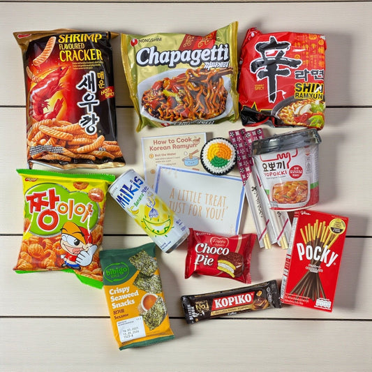 Korean Instant Noodle Snack Hamper with Plushie | Uni Student Comfort Gift - Xihaha Oriental Food & Gifts