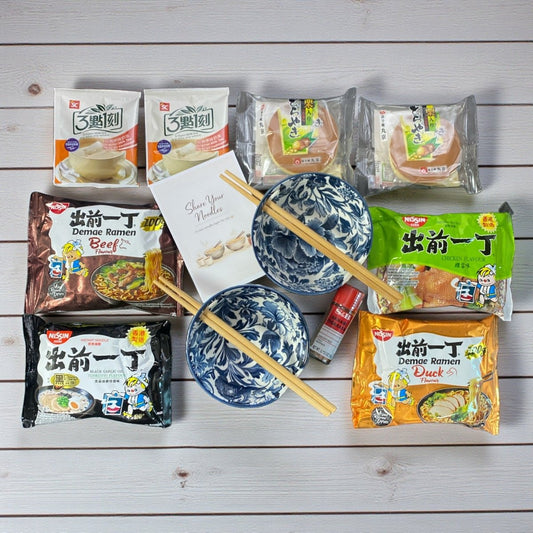 Nissin “Share Your Noodles” Gift Hamper for Two – Ramen Bowls, Milk Tea, Dorayaki & Japanese Togarashi - Xihaha Oriental Food & Gifts