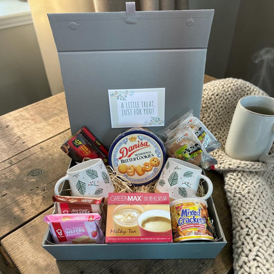 Tea Time for Two Gift Hamper – Asian Snack & Milk Tea Box with 2 Mugs | Couples Gift, Sharing Treat, Relaxation Care Package - Xihaha Oriental Food & Gifts