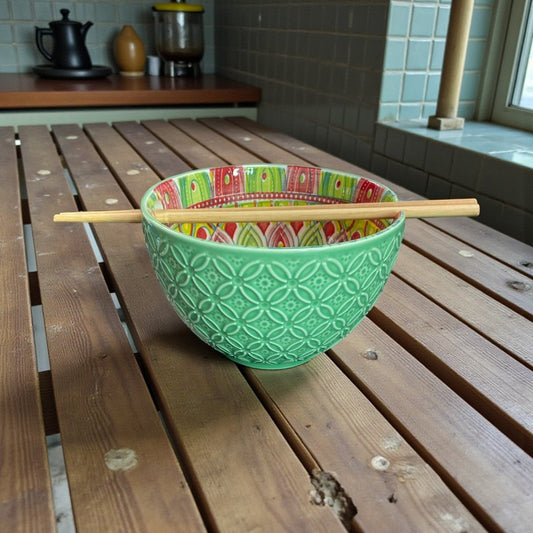 Tuscany Tiles Ramen Bowl & Chopstick - Xihaha Oriental Food & Gifts