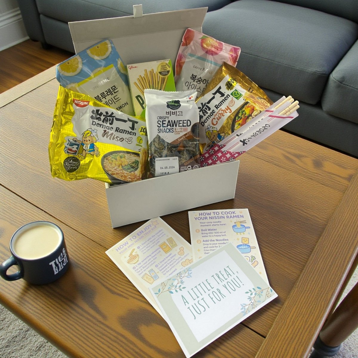 Vegetarian - Friendly Nissin Ramen Gift Food Snack Hamper Box - Pocky, Drinks & Seaweed, Kawaii Treat Set - Xihaha Oriental Food & Gifts