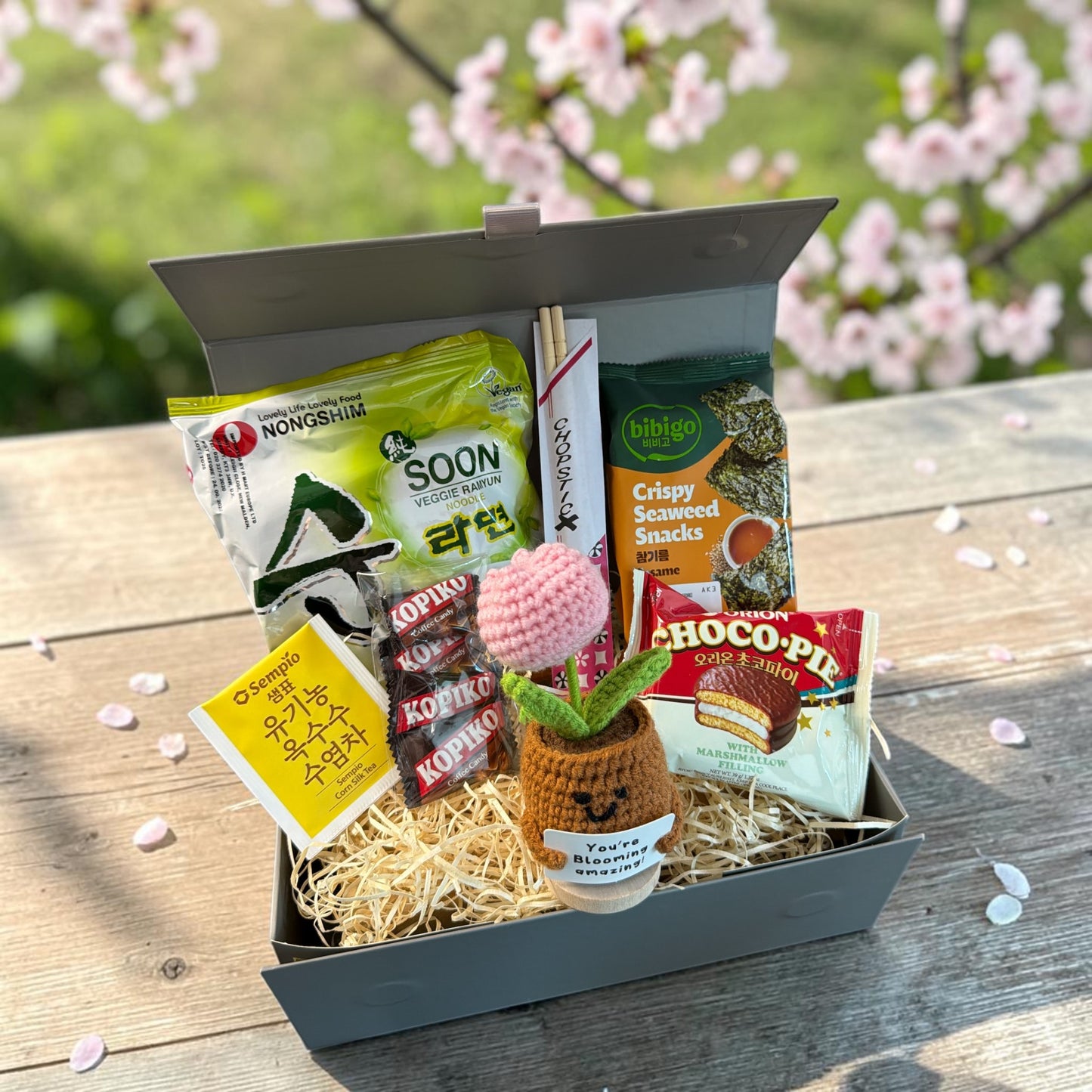 Korean Comfort Gift Box with Positive Crochet Flower