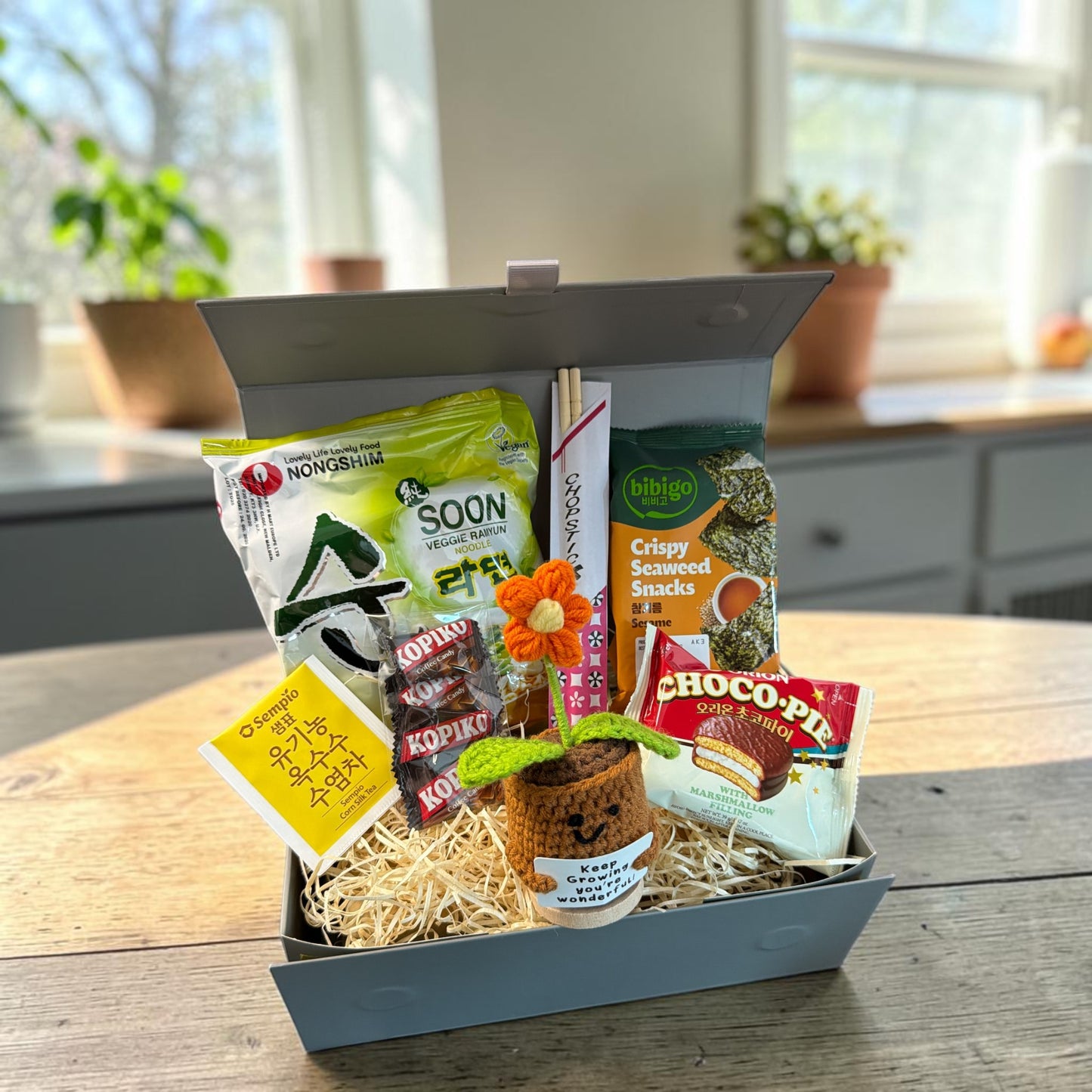Korean Comfort Gift Box with Positive Crochet Flower