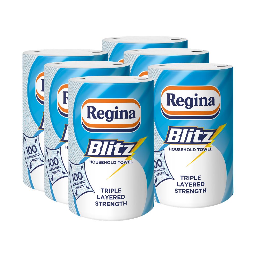 Regina Blitz Bigger Roll Household Towel – 100 Super-Sized 3-Ply Sheets - Choose