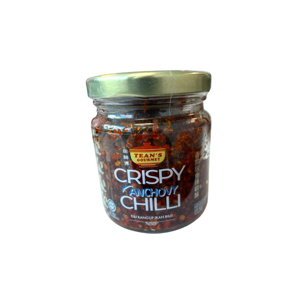 Tean's Gourmet Crispy Anchovy Chilli 160g – Malaysian Chilli Oil with Anchovy & Dried Shrimp – Crispy Spicy Condiment for Rice & Noodles