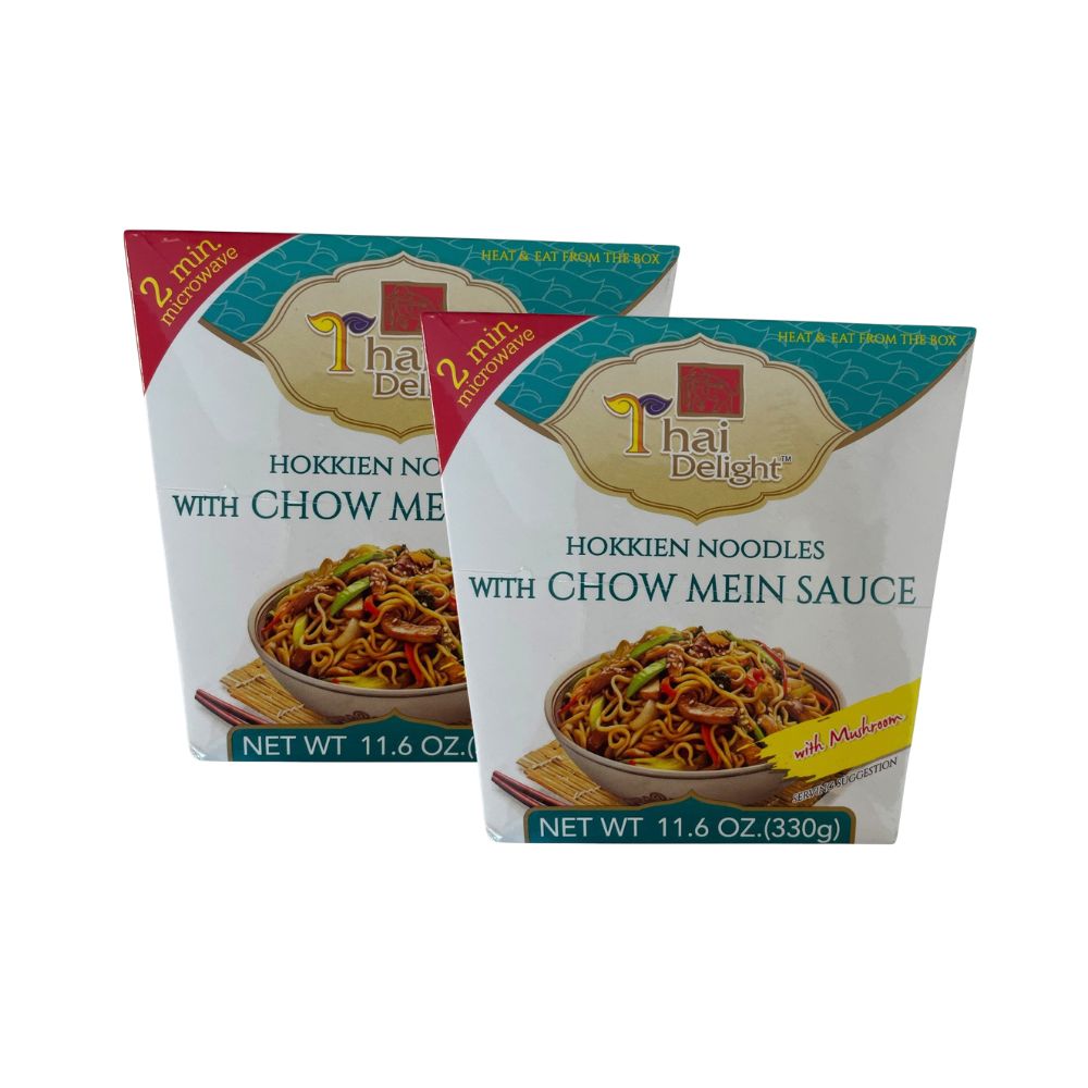 Thai Delight Hokkien Noodles with Chow Mein Sauce 330g x 2 | Ready to Heat Wheat Noodles with Mushroom | 2 Minute Microwave Meal