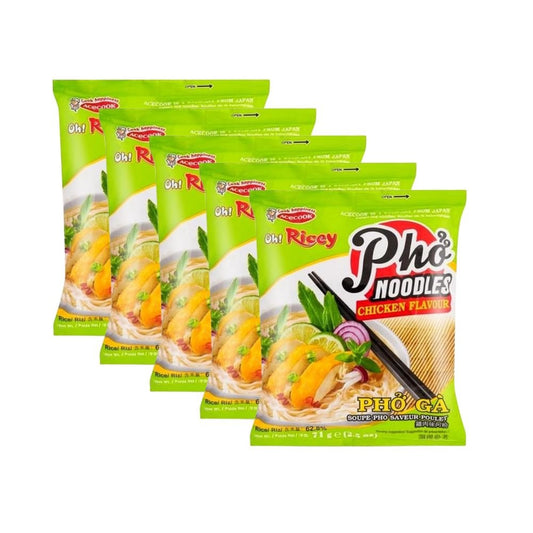 Acecook Oh! Ricey Instant Noodles Soup 70g x 5 Packs - Pho Bo I Pho Ga I Rib I Phnom Penh - Xihaha Oriental Food & Gifts