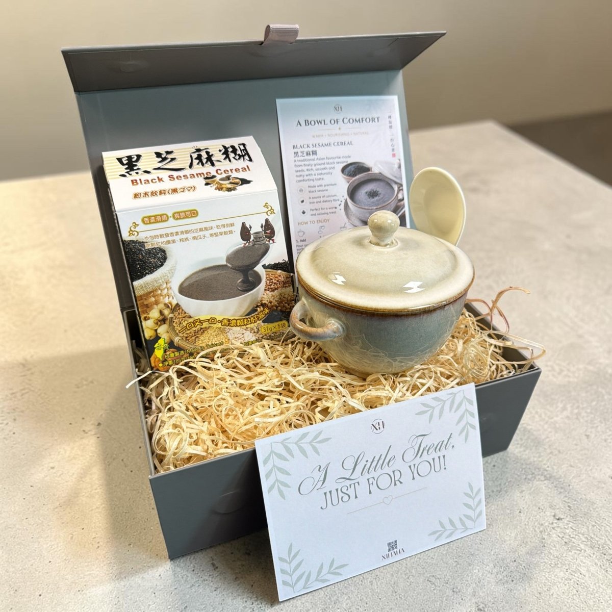 Asian Comfort Bowl Gift Set – Ceramic Bowl with Black Sesame Cereal Drink or Taro Coconut Milk Drink - Xihaha Oriental Food & Gifts