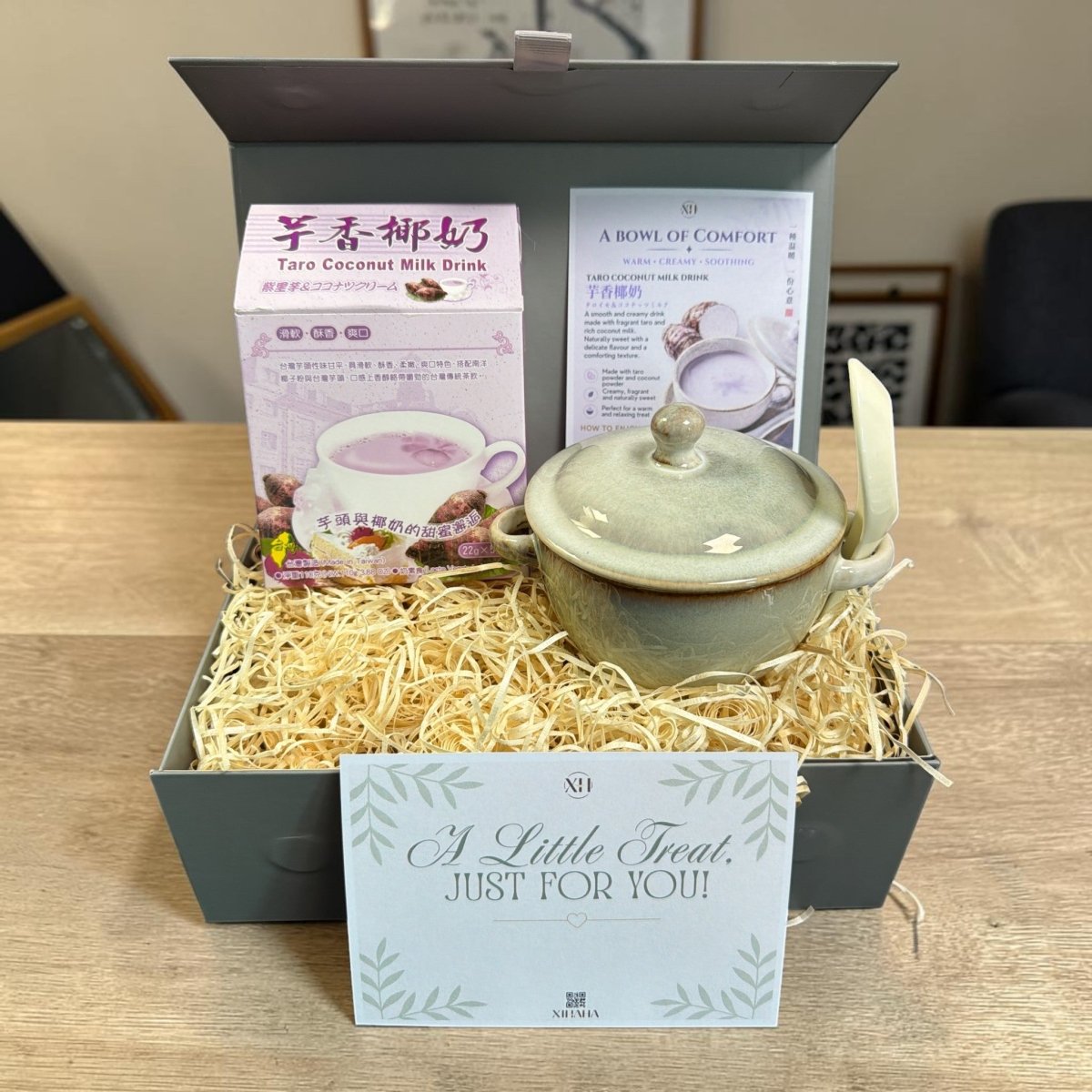 Asian Comfort Bowl Gift Set – Ceramic Bowl with Black Sesame Cereal Drink or Taro Coconut Milk Drink - Xihaha Oriental Food & Gifts