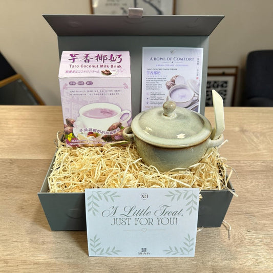 Asian Comfort Bowl Gift Set – Ceramic Bowl with Black Sesame Cereal Drink or Taro Coconut Milk Drink - Xihaha Oriental Food & Gifts
