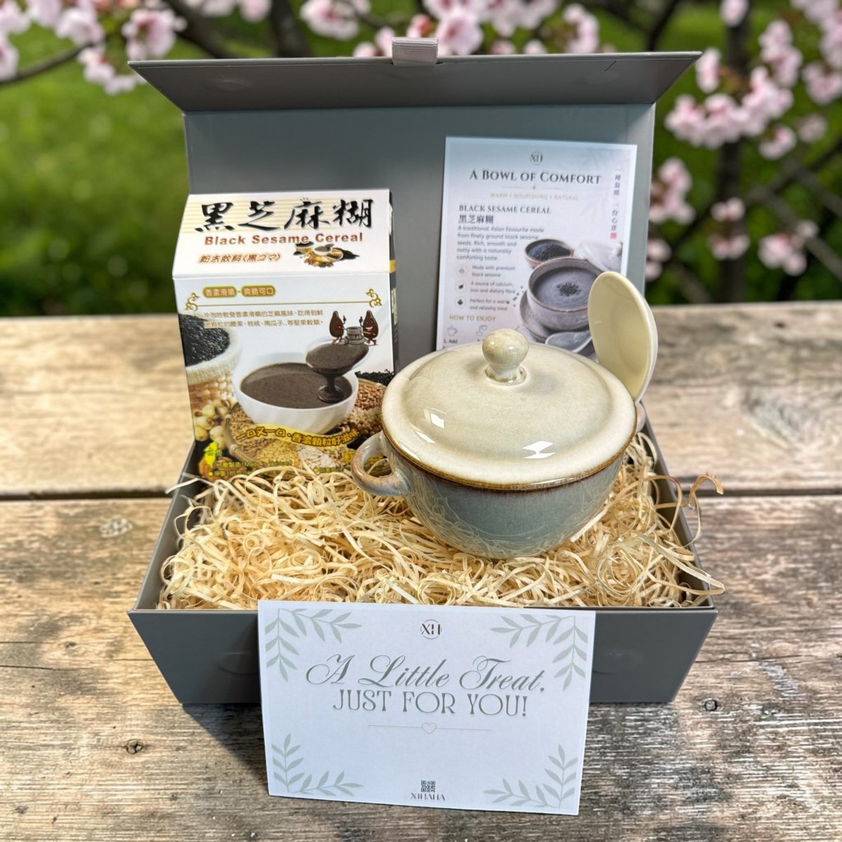 Asian Comfort Bowl Gift Set – Ceramic Bowl with Black Sesame Cereal Drink or Taro Coconut Milk Drink - Xihaha Oriental Food & Gifts