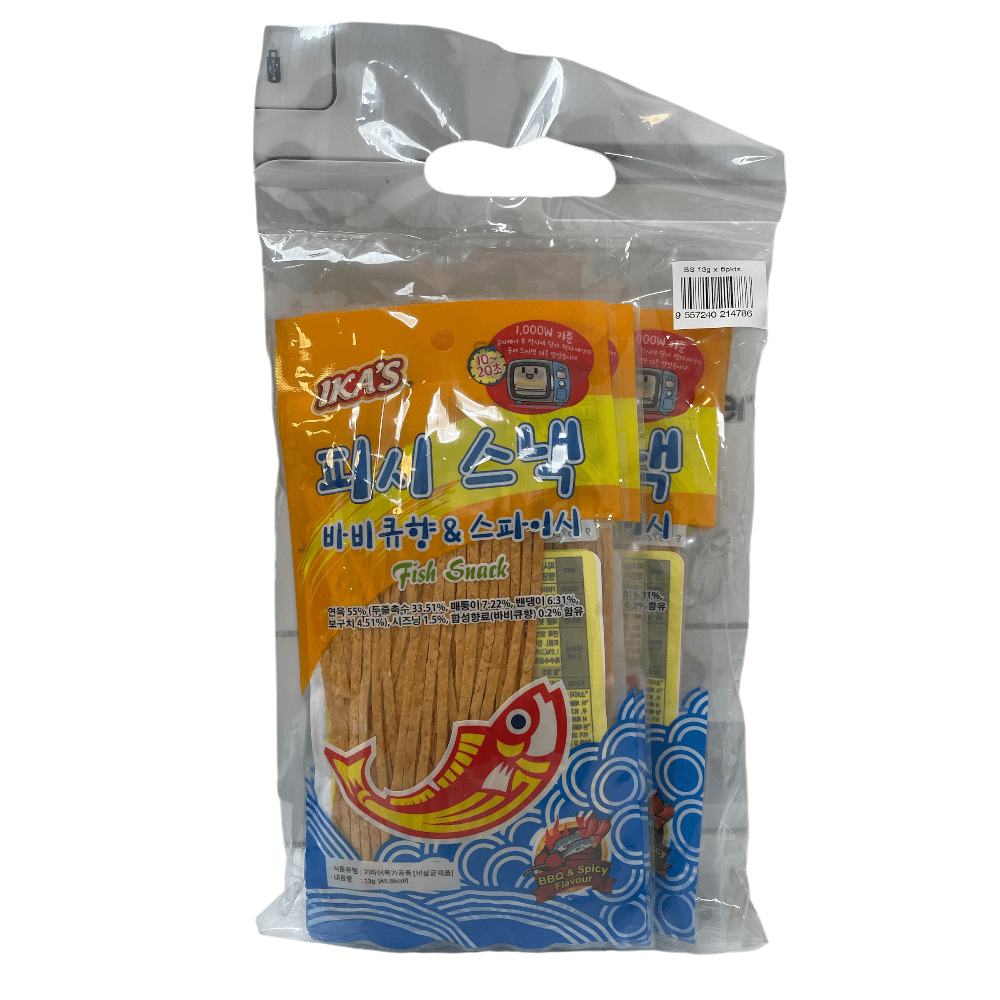 BBQ & Spicy Fish Snack 13g x 6 Packs – Korean-Style Crispy Fish Strips ...