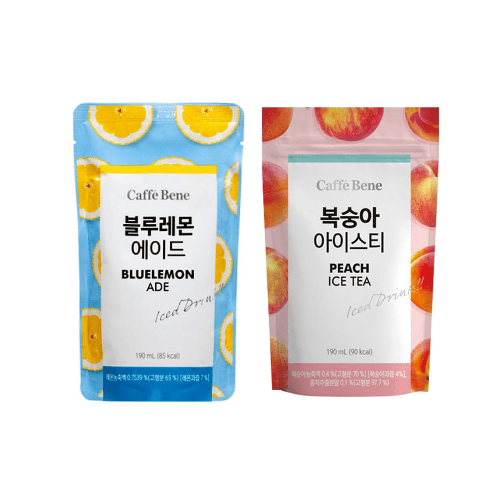 Caffe Bene Iced Fruity Drink Pouch 190ml | Peach ice Tea | Bluelemon Ade - Xihaha Oriental Food & Gifts