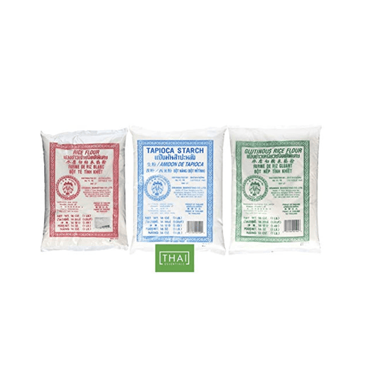 Erawan Thai Rice Flour, Dried Sweet Glutinous Rice Flour, and Tapioca Flour 400g Each (Pack of 3) - Xihaha Limited