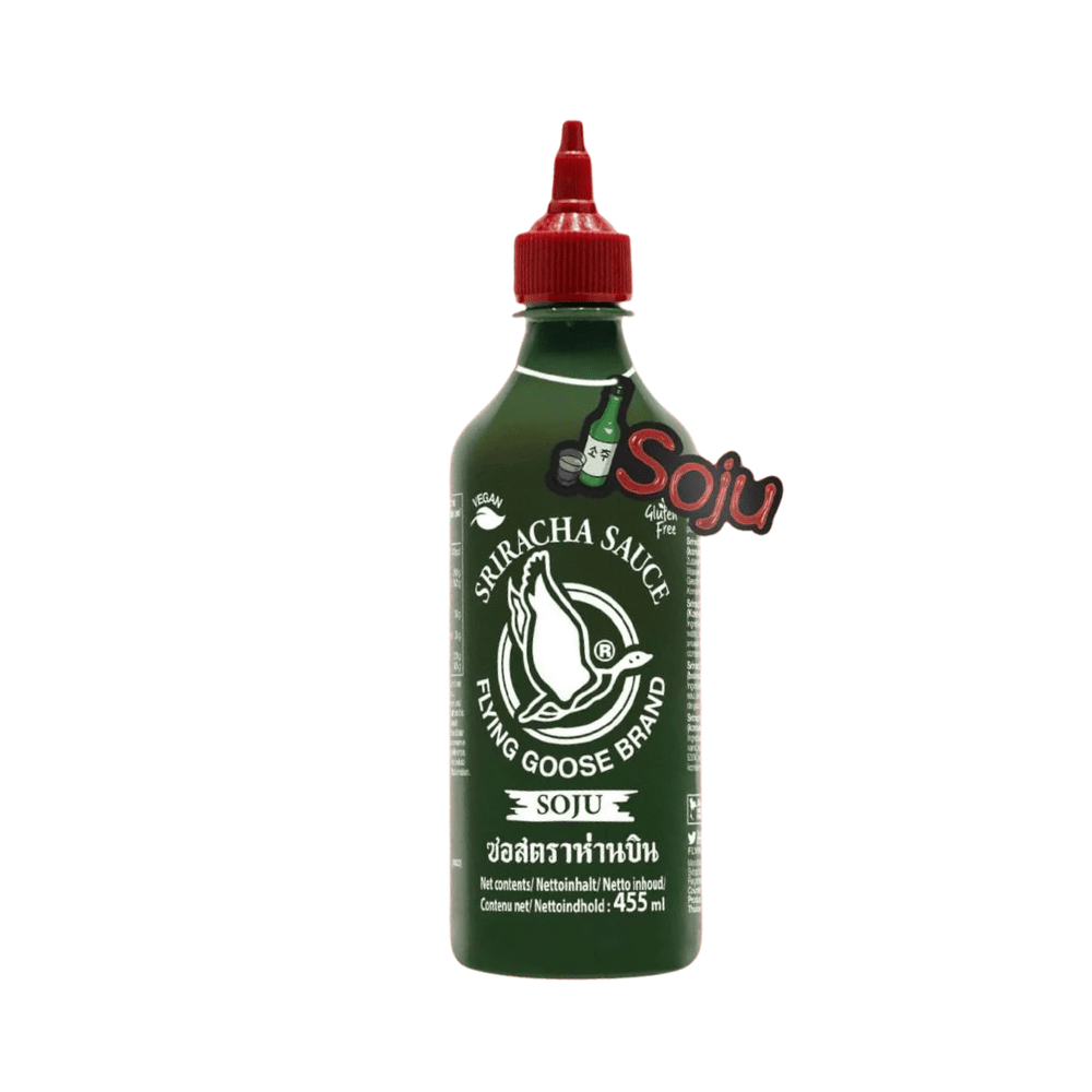 Flying Goose Sriracha Soju Chilli Sauce 455ml – Vegan Gluten - Free Spicy Chilli Sauce with Garlic for Noodles, BBQ, Stir Fry & Dipping - Xihaha Oriental Food & Gifts