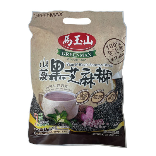Greenmax Yam & Black Sesame Cereal 360g (12 x 30g Sachets) – Taiwanese Instant Grain Drink - Xihaha Oriental Food & Gifts