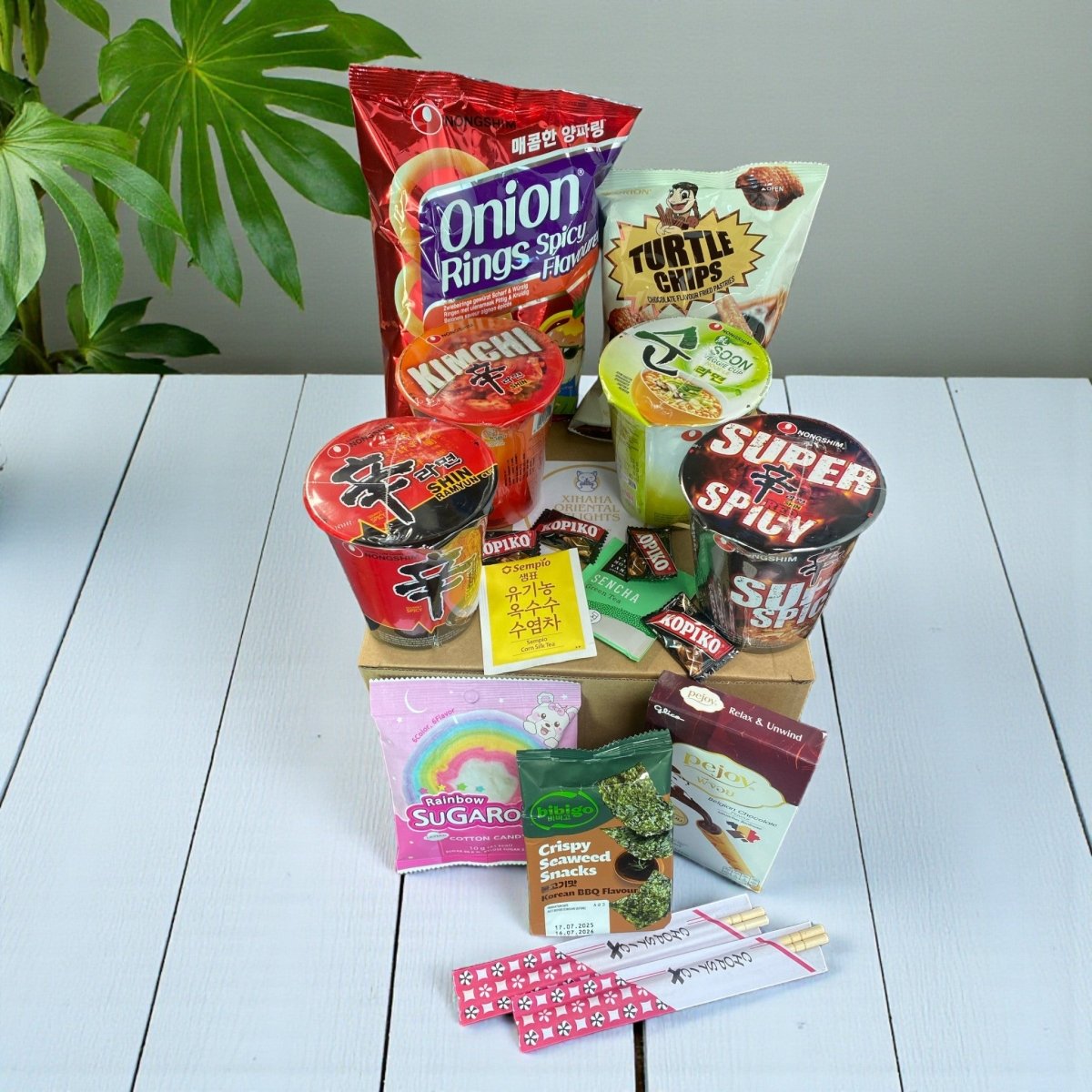 Korean Cup Noodle & Snack Gift Set | K - Drama Night Comfort Box - Xihaha Oriental Food & Gifts