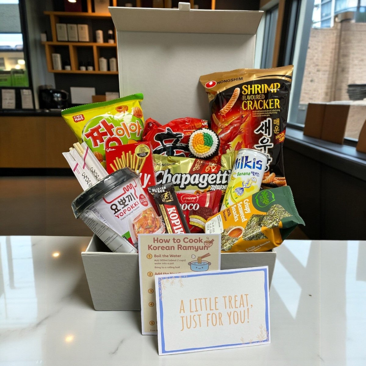 Korean Instant Noodle Snack Hamper with Plushie | Uni Student Comfort Gift - Xihaha Oriental Food & Gifts