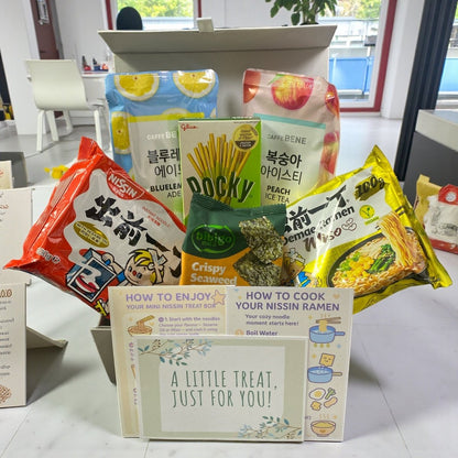 Mini Nissin Ramen Gift Box with noodles, Pocky, Korean drinks & seaweed - Xihaha Oriental Food & Gifts