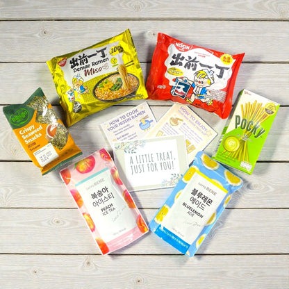 Mini Nissin Ramen Gift Box with noodles, Pocky, Korean drinks & seaweed - Xihaha Oriental Food & Gifts