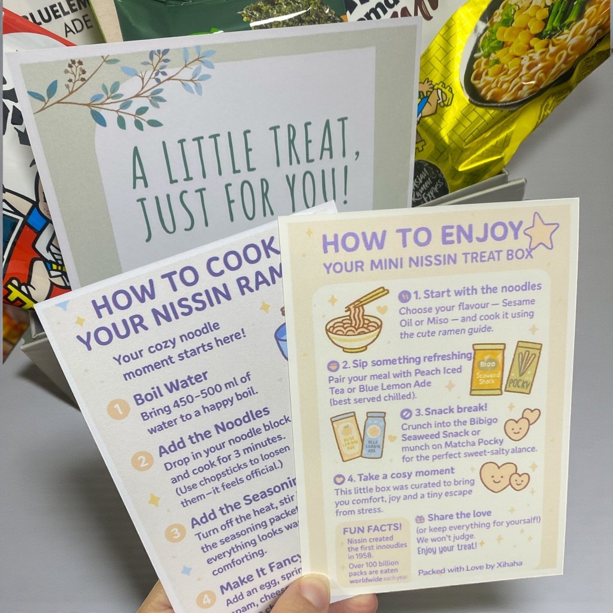 Mini Nissin Ramen Gift Box with noodles, Pocky, Korean drinks & seaweed - Xihaha Oriental Food & Gifts