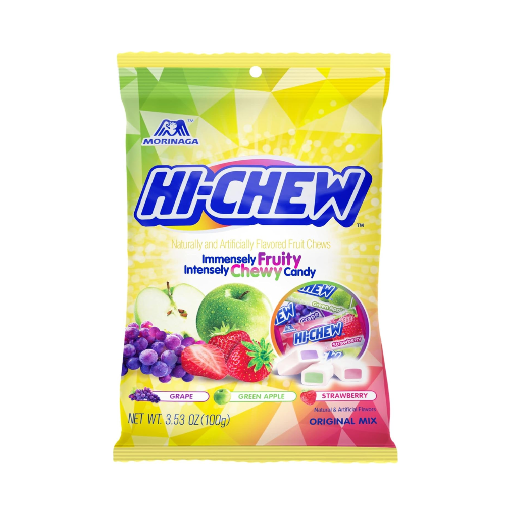 MMorinaga Hi - Chew Original Mix Fruity Chewy Candy 100g – Grape, Green Apple & Strawberry - Xihaha Oriental Food & Gifts