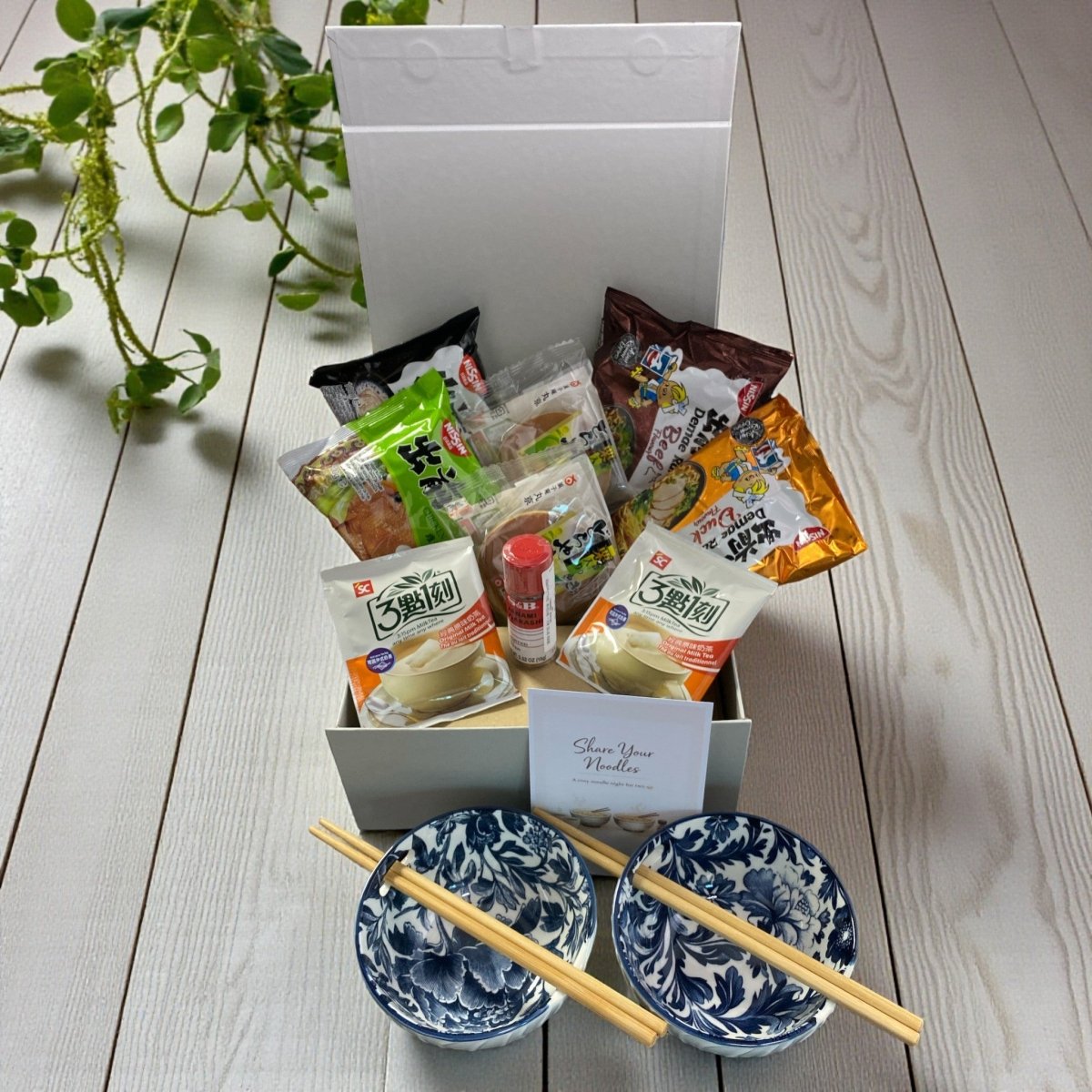 Nissin “Share Your Noodles” Gift Hamper for Two – Ramen Bowls, Milk Tea, Dorayaki & Japanese Togarashi - Xihaha Oriental Food & Gifts