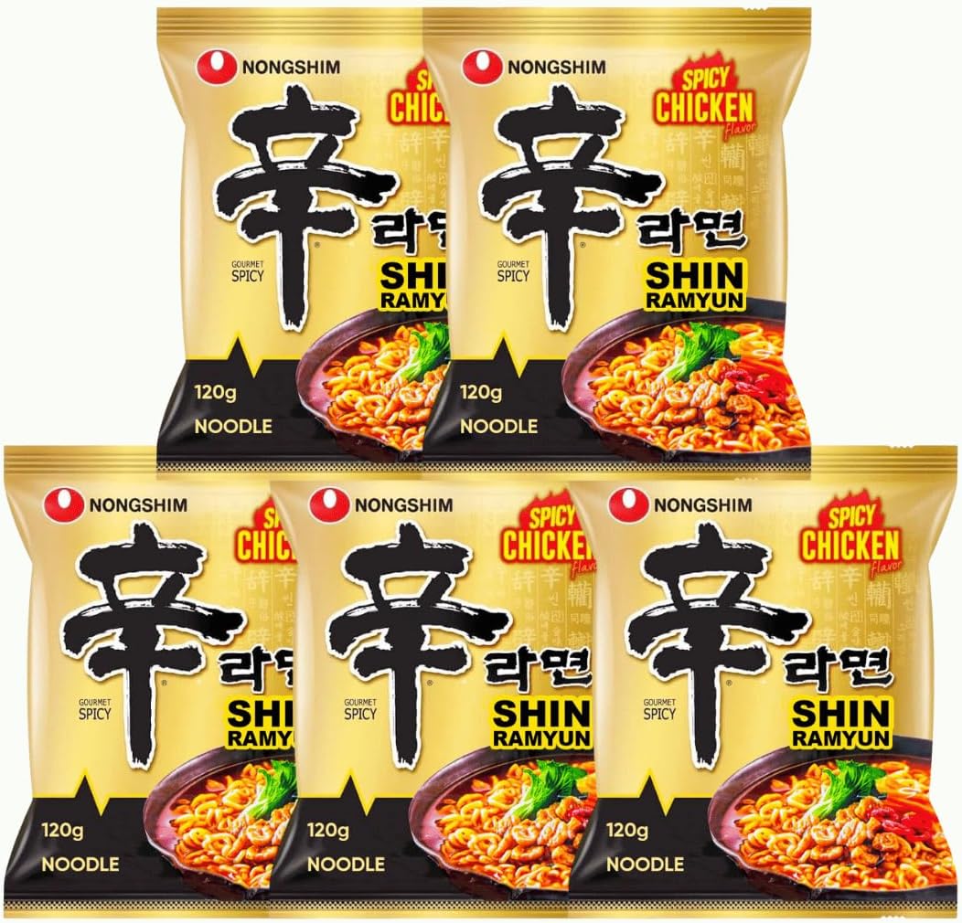 Nongshim Shin Ramyun Korean Spicy Chicken Flavour Instant Ramen Noodle 120g halal (Pack of 5) - Xihaha Limited
