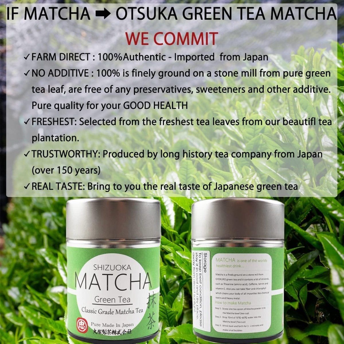 Otsuka Green Tea Co - Shizuoka Classic Matcha Powder 30g - Made in Japan - Best For Drink, Latte, Dessert, Cake, Ice and more (Small Can - 30g) - Xihaha Oriental Food & Gifts