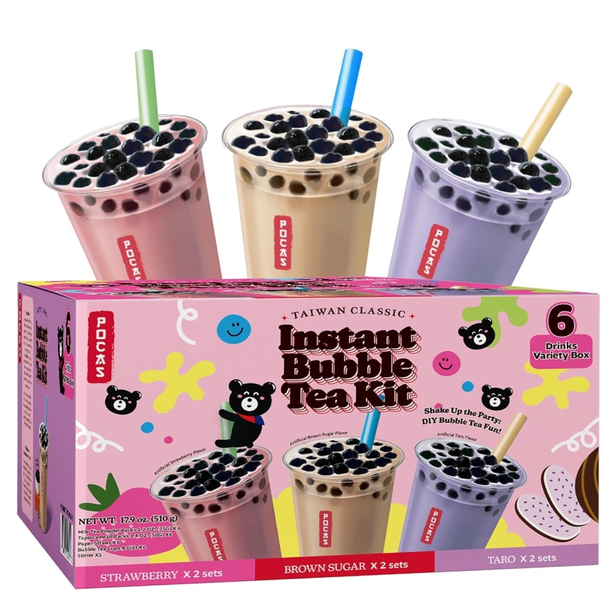Pocas Bubble Tea Kit, Variety 6 - Pack Party Set - Xihaha Oriental Food & Gifts
