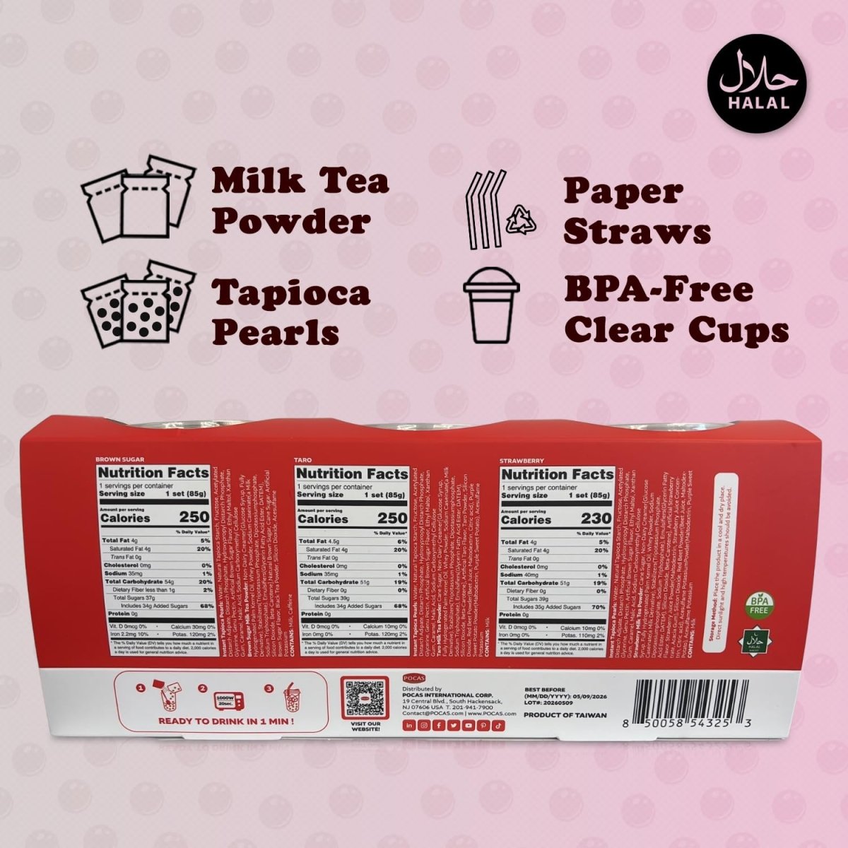 Pocas Bubble Tea Kit, Variety 6 - Pack Party Set - Xihaha Oriental Food & Gifts