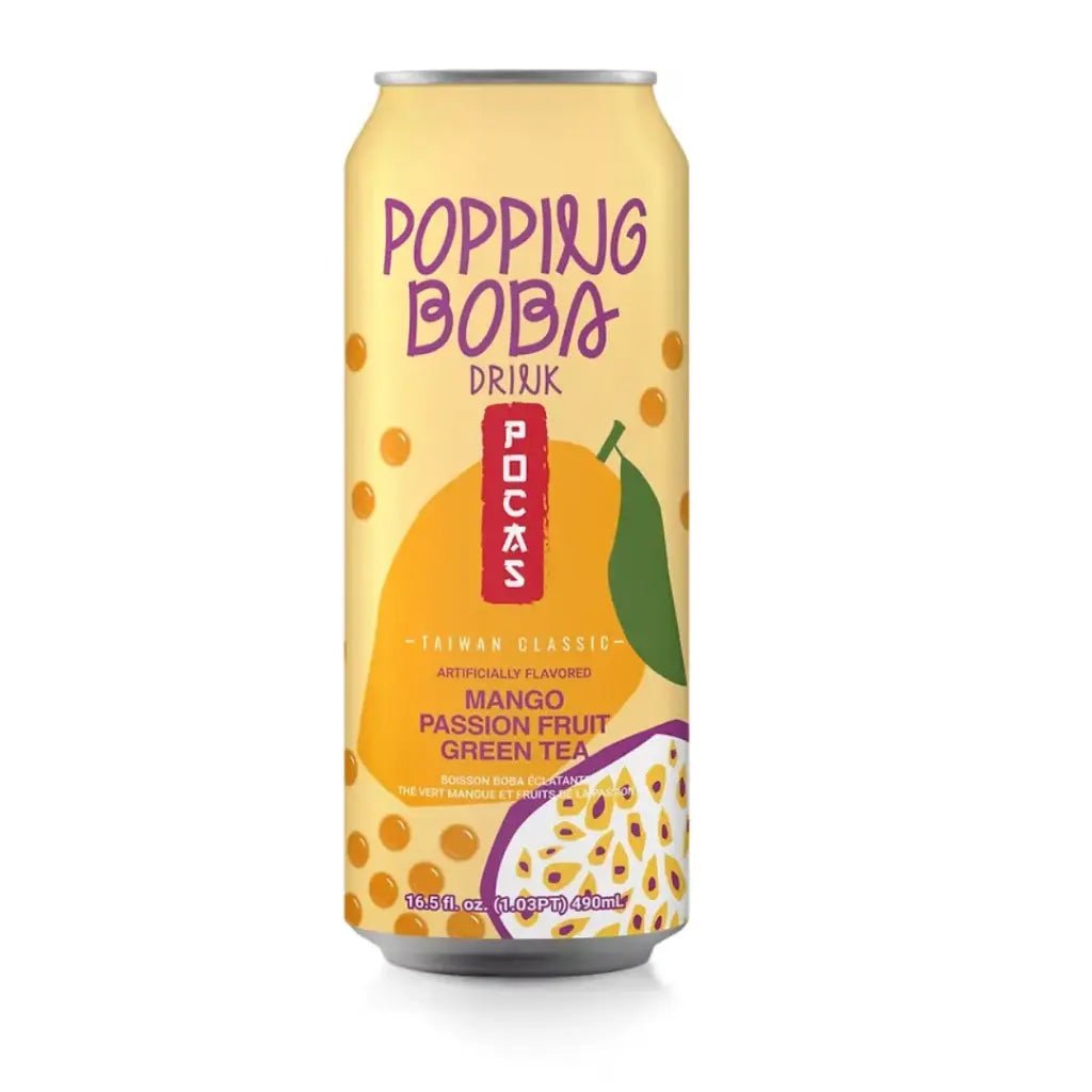 POCAS Popping Boba Drink Mango Passion Fruits Green Tea Can Drink 490ml - Xihaha Oriental Food & Gifts