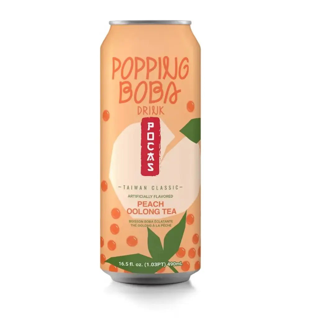 POCAS Popping Boba Drink Peach Oolong Tea Can Drink 490ml - Xihaha Oriental Food & Gifts