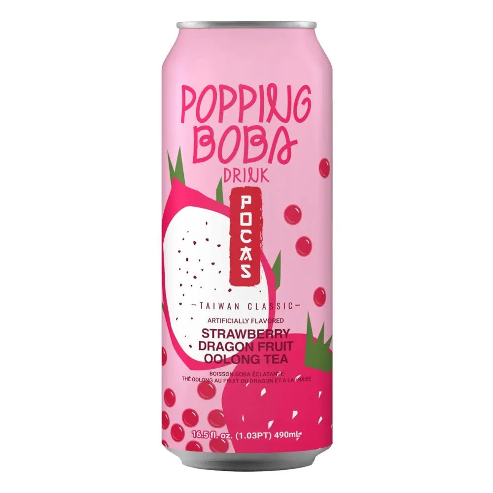 POCAS Popping Boba Drink Strawberry Dragon Fruit Oolong Tea Can Drink 490ml - Xihaha Oriental Food & Gifts
