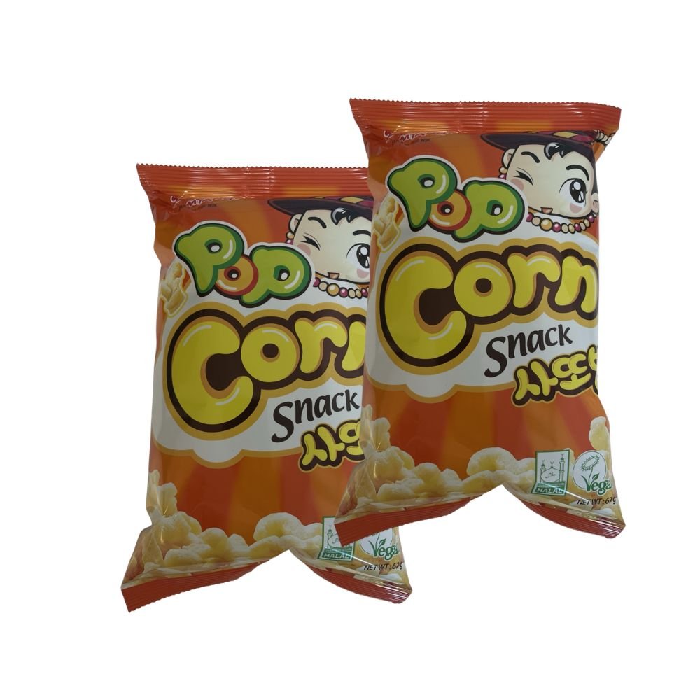 Popcorn Snack Sweet Corn Flavour 67g x 2 packs | Korean Corn Puff Snack | Halal & Vegan - Xihaha Oriental Food & Gifts