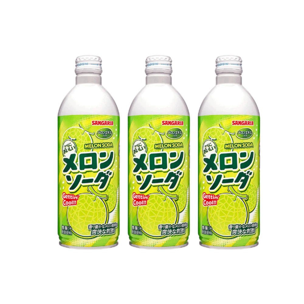 Sangaria Japanese Melon Soda 479ml x 3 Bottles – Carbonated Melon Flavour Soft Drink - Xihaha Oriental Food & Gifts