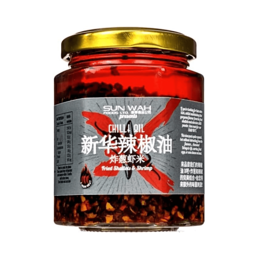 Sun Wah Chilli Oil with Fried Shallots & Shrimp 180g – Spicy Asian Chilli Oil with Crispy Shallots for Noodles, Rice, Dumplings & Stir Fry - Xihaha Oriental Food & Gifts