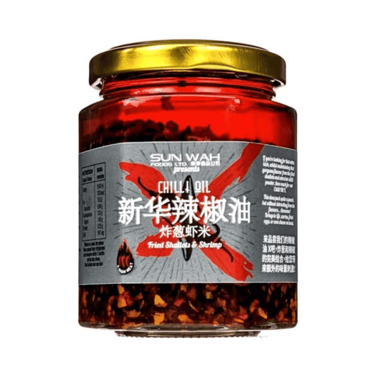 Sun Wah Chilli Oil with Fried Shallots & Shrimp 180g – Spicy Asian Chilli Oil with Crispy Shallots for Noodles, Rice, Dumplings & Stir Fry - Xihaha Oriental Food & Gifts