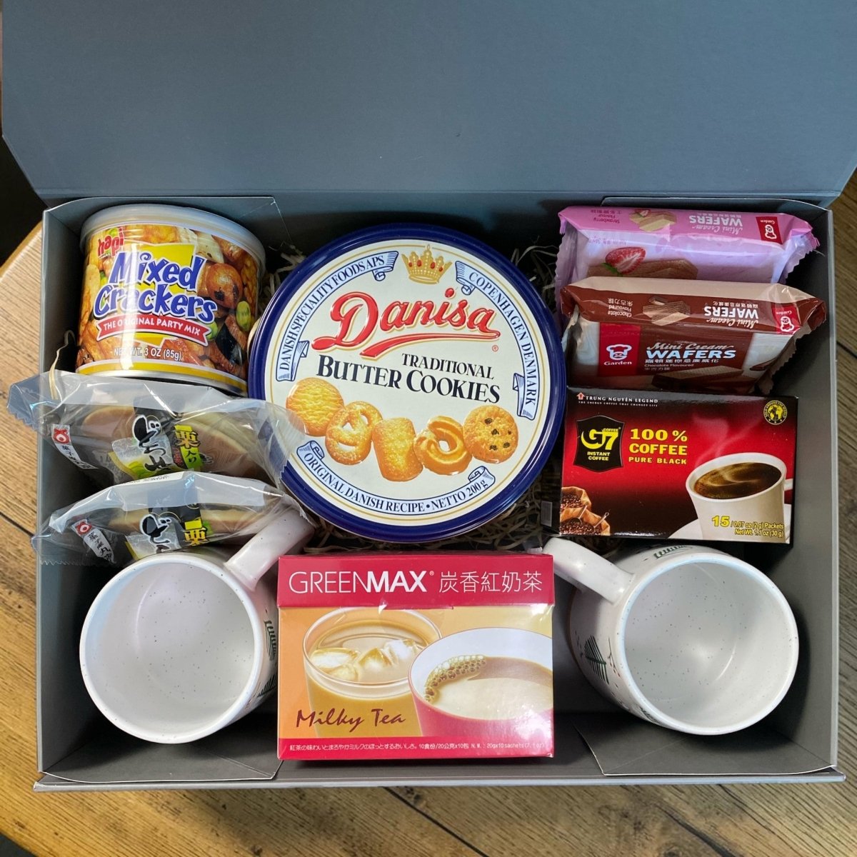 Tea Time for Two Gift Hamper – Asian Snack & Milk Tea Box with 2 Mugs | Couples Gift, Sharing Treat, Relaxation Care Package - Xihaha Oriental Food & Gifts