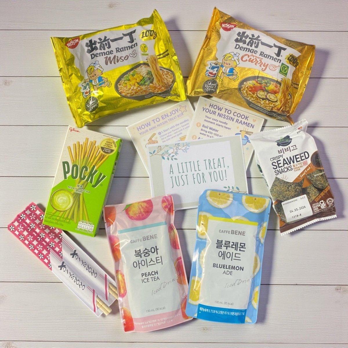 Vegetarian - Friendly Nissin Ramen Gift Food Snack Hamper Box - Pocky, Drinks & Seaweed, Kawaii Treat Set - Xihaha Oriental Food & Gifts